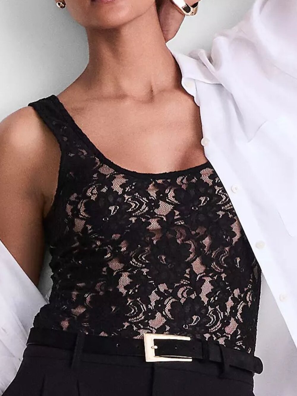 LOFT Versa Floral Lace Bodysuit Size L NWT Scoop Neck Scoop Back Thong Black